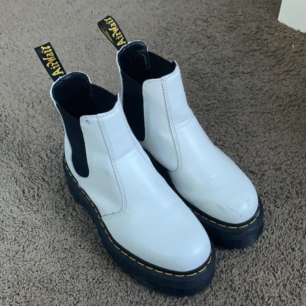 Dr. Martens White Chelsea Platform Boots